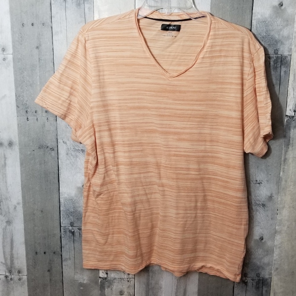 Alfani Peach Orange Small Striped Short Sleeve Top